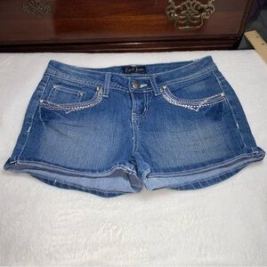 Earl Jean Denim Short Shorts Bedazzled Y2K 2 Inch Inseam Low Rise Size 3